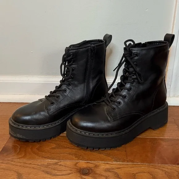 A New Day Black Platform Combat Boots - Picture 6 of 9